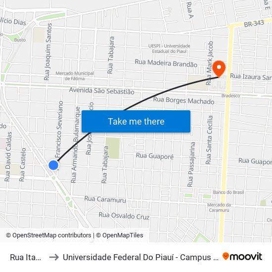 Rua Itaúna, 80 to Universidade Federal Do Piauí - Campus Ministro Reis Velloso map