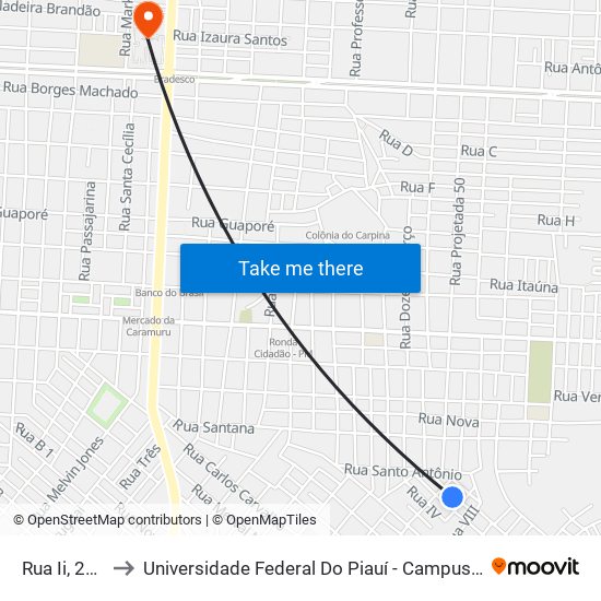 Rua Ii, 206-354 to Universidade Federal Do Piauí - Campus Ministro Reis Velloso map