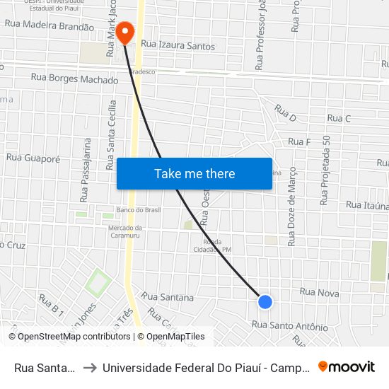 Rua Santana, 1830 to Universidade Federal Do Piauí - Campus Ministro Reis Velloso map