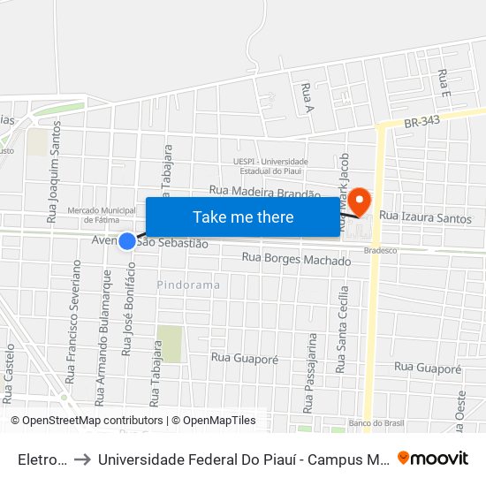 Eletrobras to Universidade Federal Do Piauí - Campus Ministro Reis Velloso map