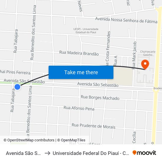 Avenida São Sebastião, 1792 to Universidade Federal Do Piauí - Campus Ministro Reis Velloso map