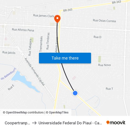 Coopertranp - Garagem to Universidade Federal Do Piauí - Campus Ministro Reis Velloso map