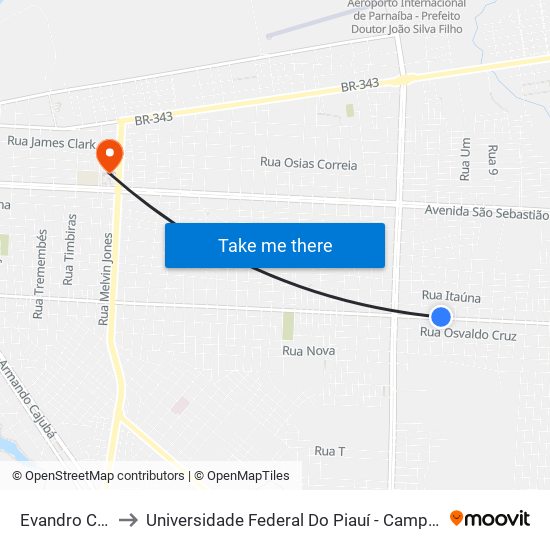 Evandro Comercial to Universidade Federal Do Piauí - Campus Ministro Reis Velloso map
