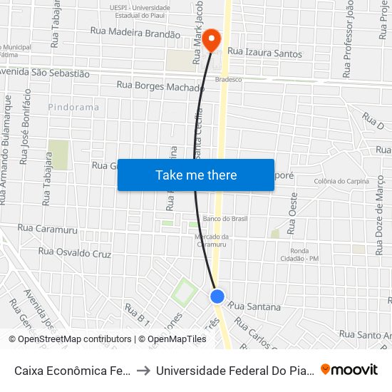 Caixa Econômica Federal - Pinheiro Machado to Universidade Federal Do Piauí - Campus Ministro Reis Velloso map