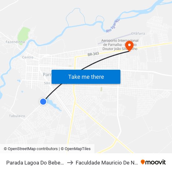 Parada Lagoa Do Bebedouro to Faculdade Mauricio De Nassau map