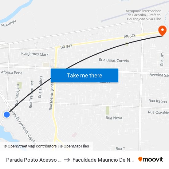 Parada Posto Acesso Joaz to Faculdade Mauricio De Nassau map