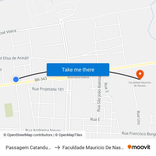 Passagem Catanduvas to Faculdade Mauricio De Nassau map