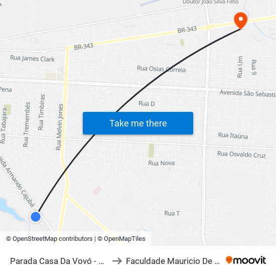 Parada Casa Da Vovó - Ultragaz to Faculdade Mauricio De Nassau map