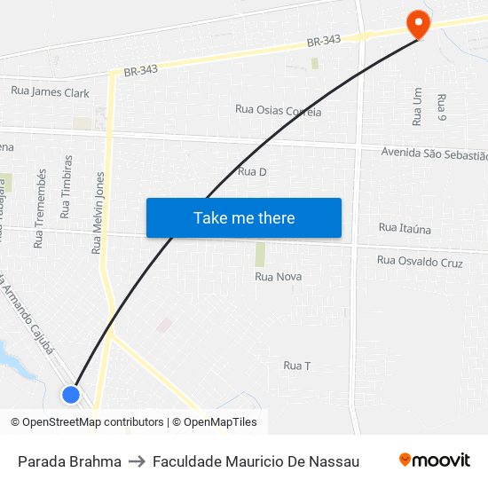Parada Brahma to Faculdade Mauricio De Nassau map