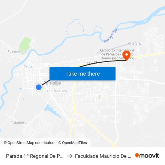 Parada 1º Regonal De Parnaíba to Faculdade Mauricio De Nassau map