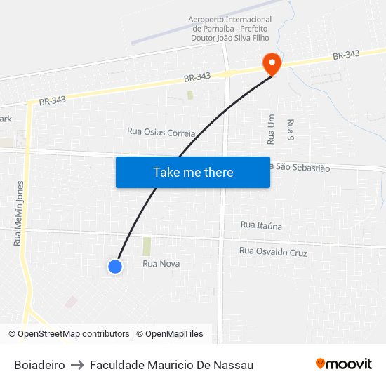 Boiadeiro to Faculdade Mauricio De Nassau map