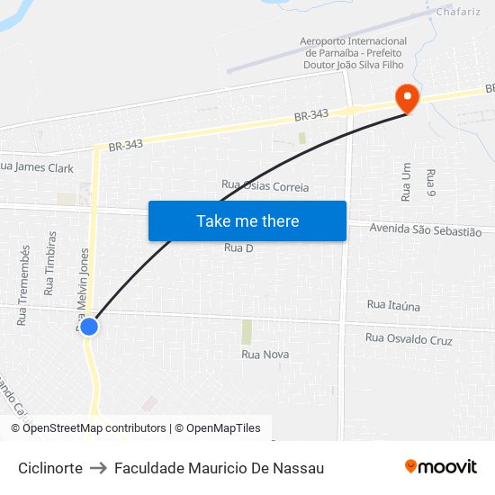 Ciclinorte to Faculdade Mauricio De Nassau map