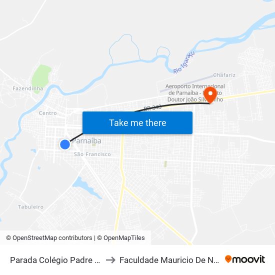 Parada Colégio Padre Vieira to Faculdade Mauricio De Nassau map