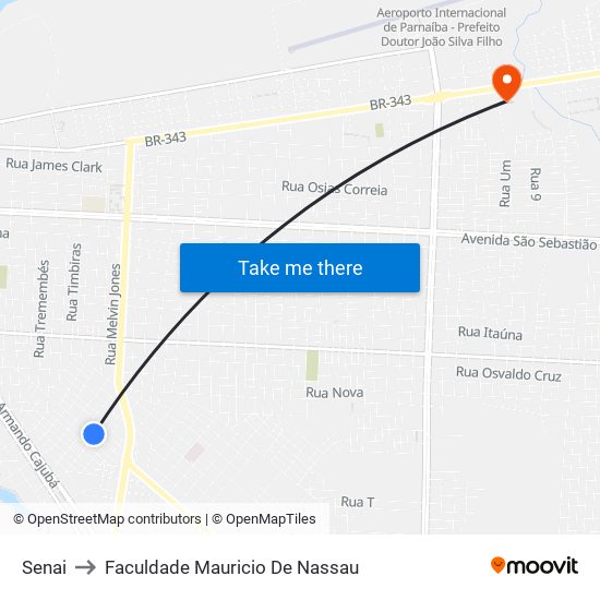 Senai to Faculdade Mauricio De Nassau map