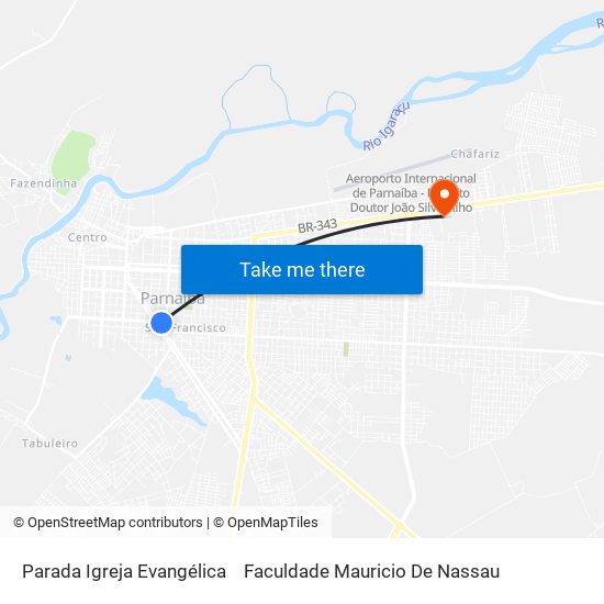 Parada Igreja Evangélica to Faculdade Mauricio De Nassau map