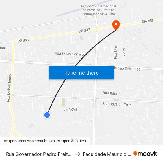 Rua Governador Pedro Freitas, 1700-1768 to Faculdade Mauricio De Nassau map