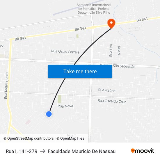 Rua I, 141-279 to Faculdade Mauricio De Nassau map