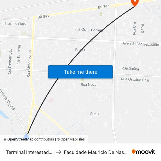 Terminal Interestadual to Faculdade Mauricio De Nassau map