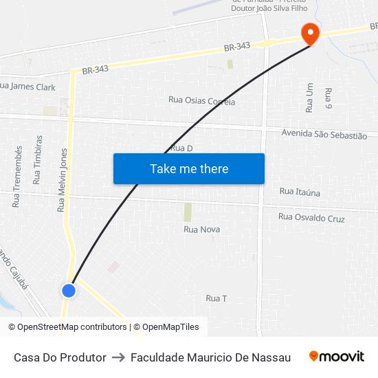 Casa Do Produtor to Faculdade Mauricio De Nassau map