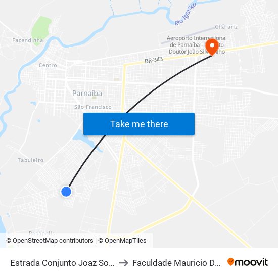 Estrada Conjunto Joaz Souza, 1053 to Faculdade Mauricio De Nassau map