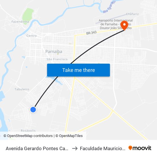 Avenida Gerardo Pontes Cavalcante, 1-177 to Faculdade Mauricio De Nassau map