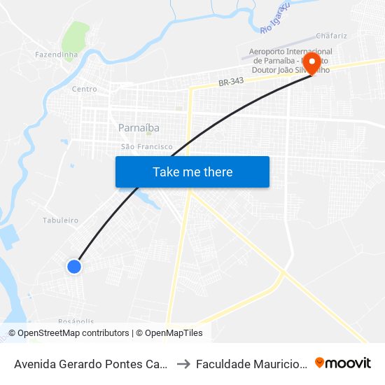 Avenida Gerardo Pontes Cavalcante, 1-177 to Faculdade Mauricio De Nassau map