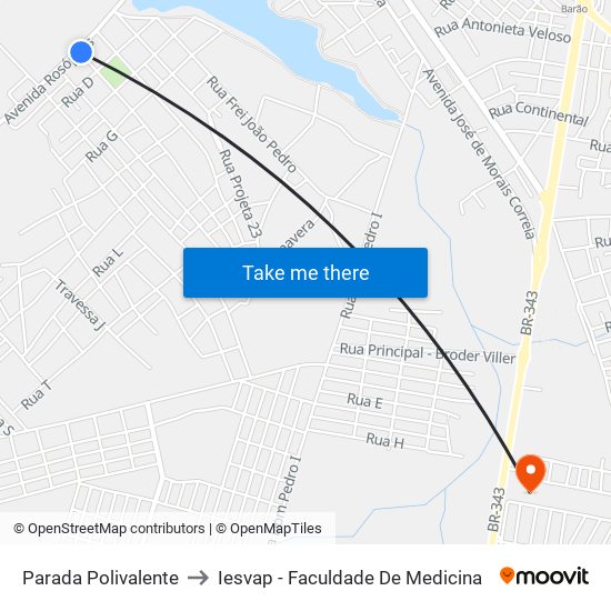 Parada Polivalente to Iesvap - Faculdade De Medicina map