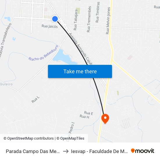 Parada Campo Das Mercedes to Iesvap - Faculdade De Medicina map