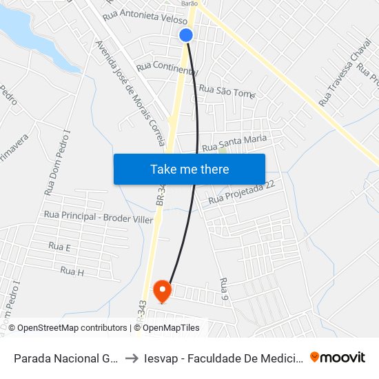 Parada Nacional Gás to Iesvap - Faculdade De Medicina map