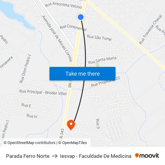 Parada Ferro Norte to Iesvap - Faculdade De Medicina map