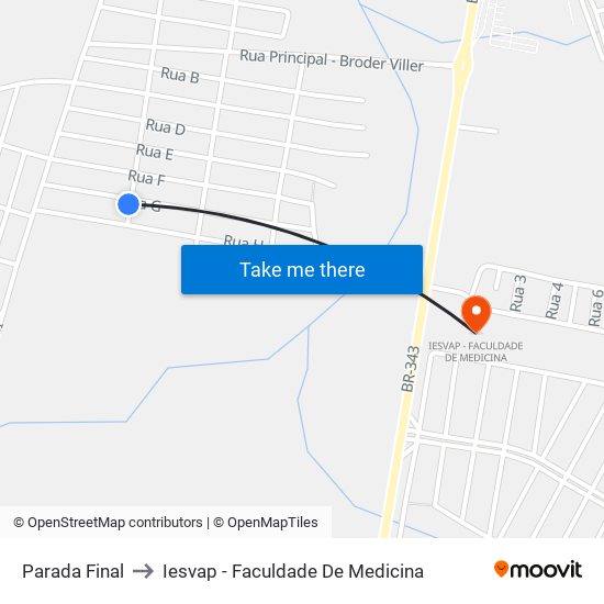 Parada Final to Iesvap - Faculdade De Medicina map