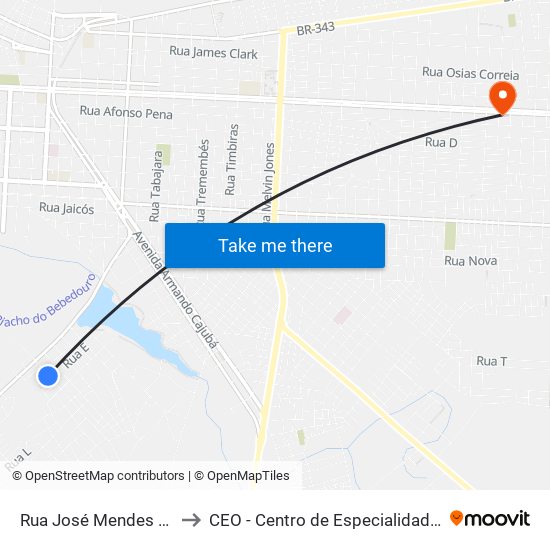 Rua José Mendes Mourão, 184 to CEO - Centro de Especialidades Odontológicas map