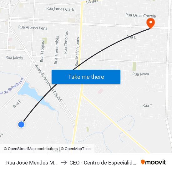 Rua José Mendes Mourão, 612-654 to CEO - Centro de Especialidades Odontológicas map