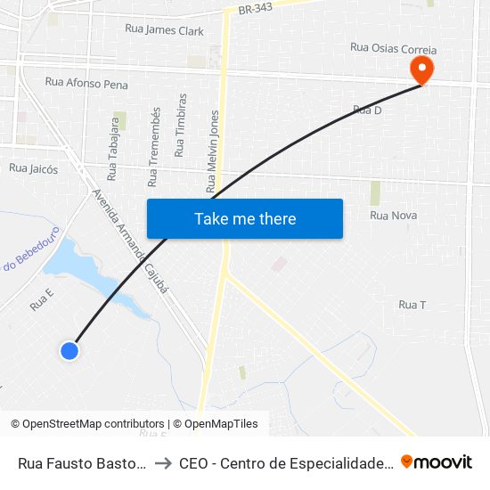 Rua Fausto Bastos, 644-708 to CEO - Centro de Especialidades Odontológicas map
