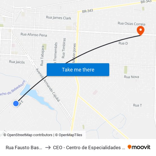 Rua Fausto Bastos, 1-51 to CEO - Centro de Especialidades Odontológicas map