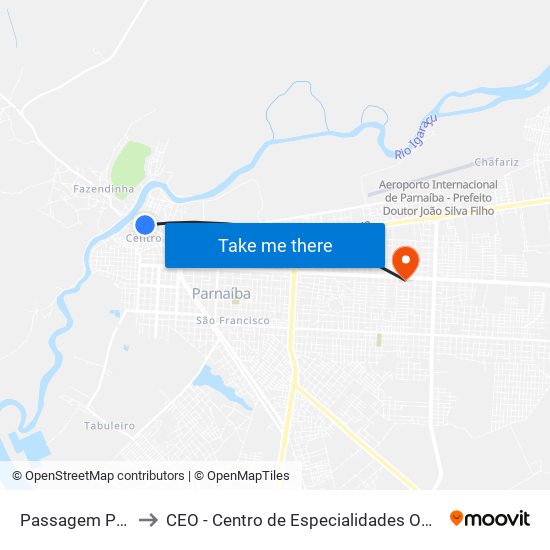 Passagem Paraíba to CEO - Centro de Especialidades Odontológicas map