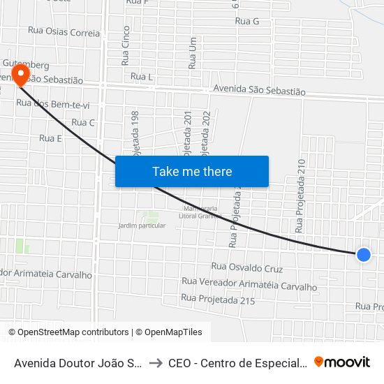 Avenida Doutor João Silva Filho, 5626-5754 to CEO - Centro de Especialidades Odontológicas map