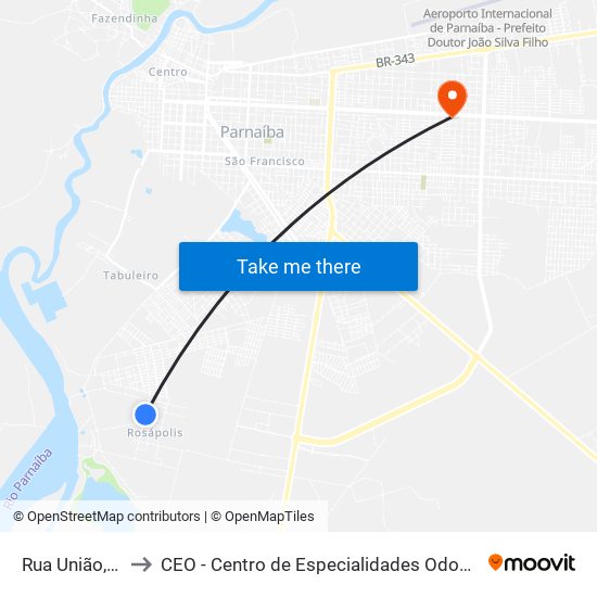 Rua União, 335 to CEO - Centro de Especialidades Odontológicas map