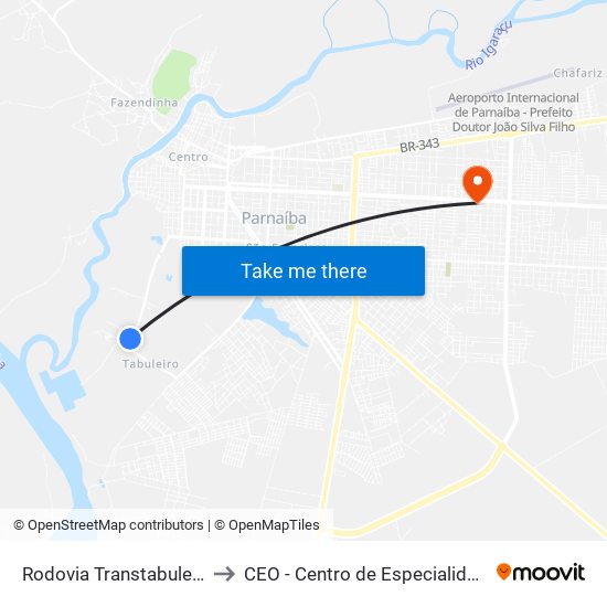 Rodovia Transtabuleiro, 1649-1773 to CEO - Centro de Especialidades Odontológicas map