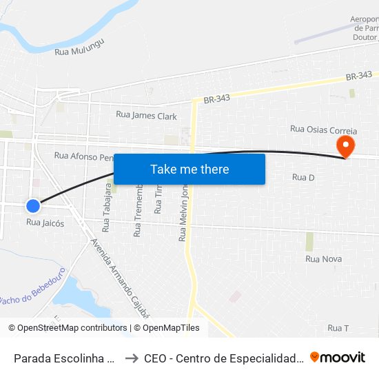 Parada Escolinha De Aplicação to CEO - Centro de Especialidades Odontológicas map