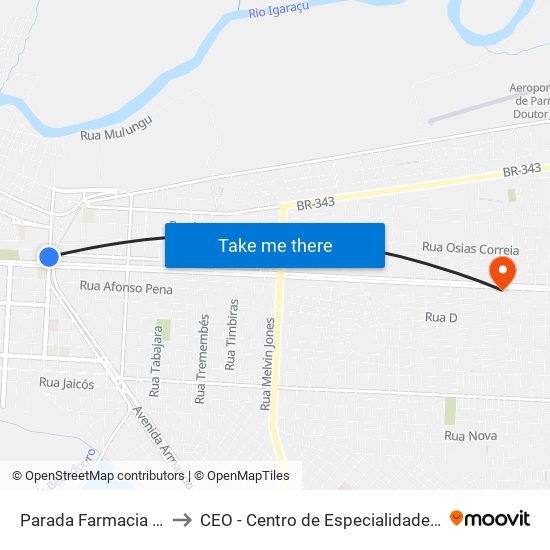 Parada Farmacia Rodoviária to CEO - Centro de Especialidades Odontológicas map