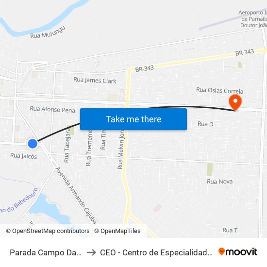 Parada Campo Das Mercedes to CEO - Centro de Especialidades Odontológicas map