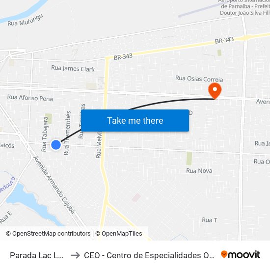 Parada Lac Lanches to CEO - Centro de Especialidades Odontológicas map