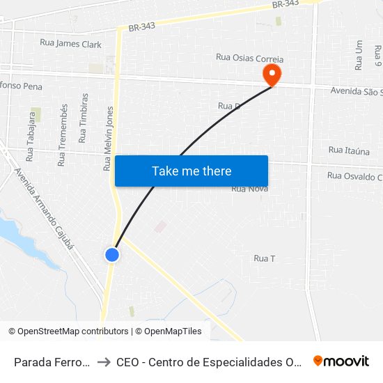 Parada Ferro Norte to CEO - Centro de Especialidades Odontológicas map