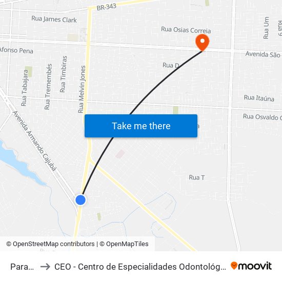 Parada to CEO - Centro de Especialidades Odontológicas map