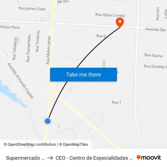 Supermercado Popular to CEO - Centro de Especialidades Odontológicas map