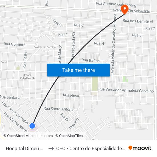 Hospital Dirceu Arco Verde to CEO - Centro de Especialidades Odontológicas map