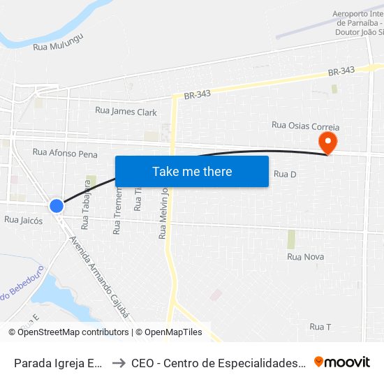 Parada Igreja Evangélica to CEO - Centro de Especialidades Odontológicas map