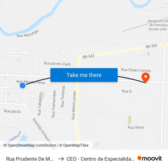 Rua Prudente De Morães, 347-383 to CEO - Centro de Especialidades Odontológicas map