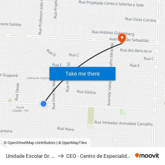 Unidade Escolar Dr. João Silva Filho to CEO - Centro de Especialidades Odontológicas map